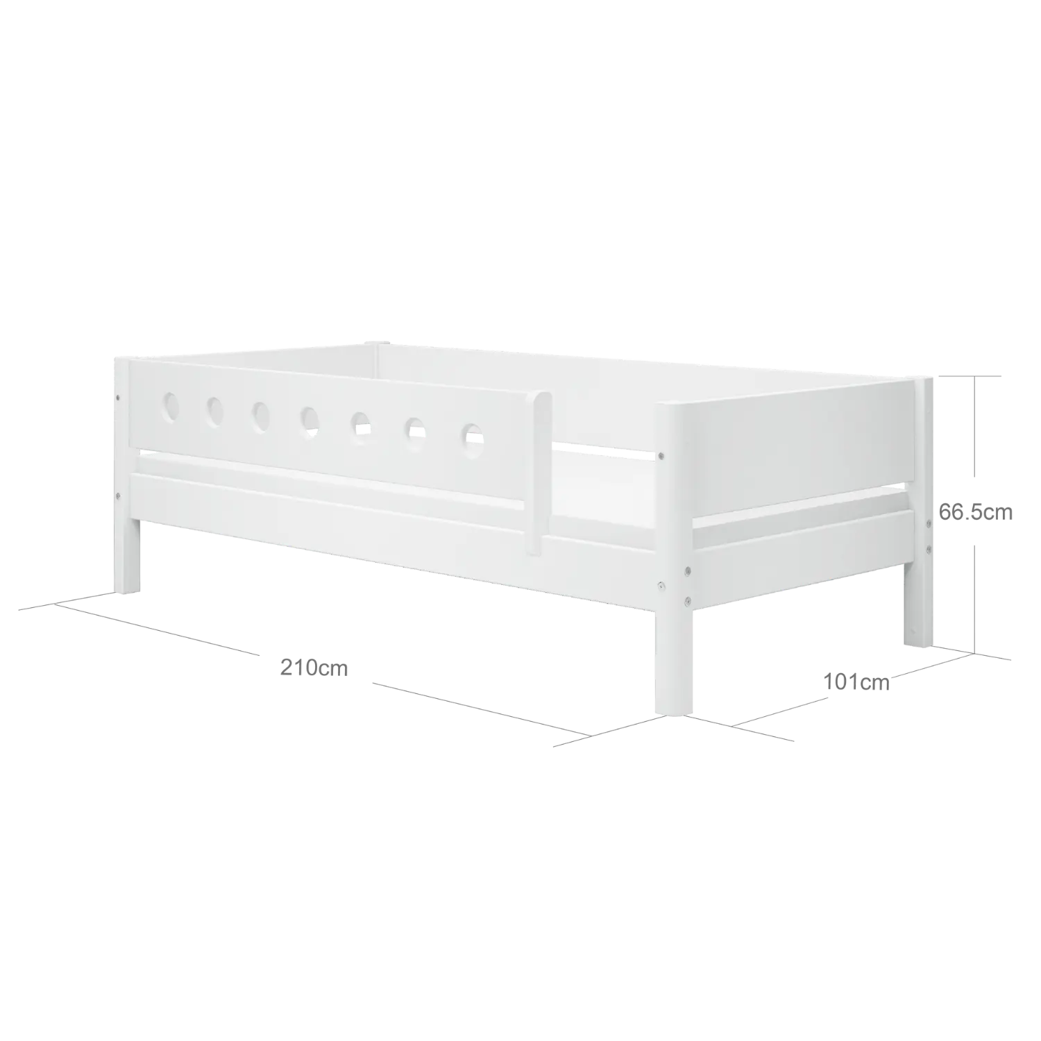 Lit simple avec barrière de sécurité, 90x200 cm, Blanc