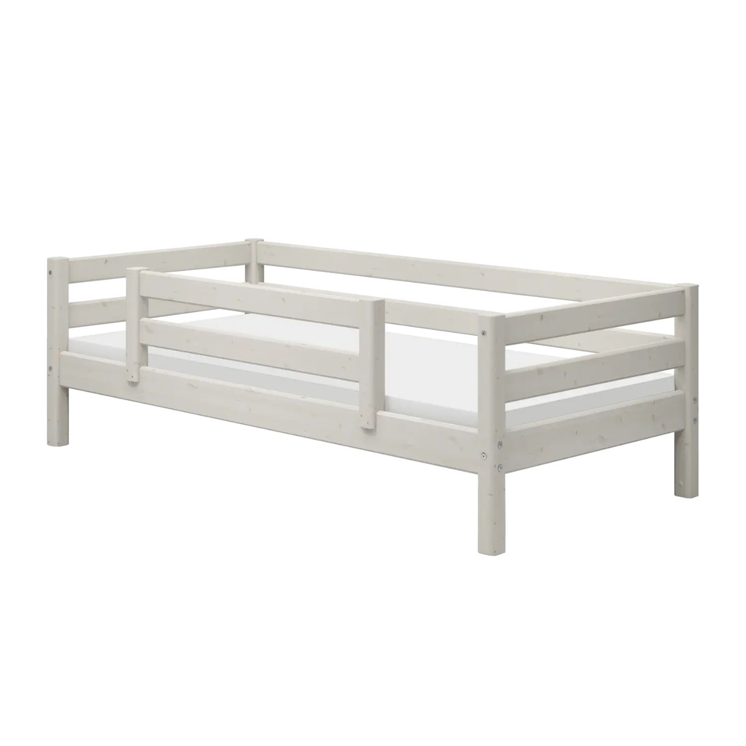 Lit simple avec barrière de sécurité, 90x200 cm, Blanc