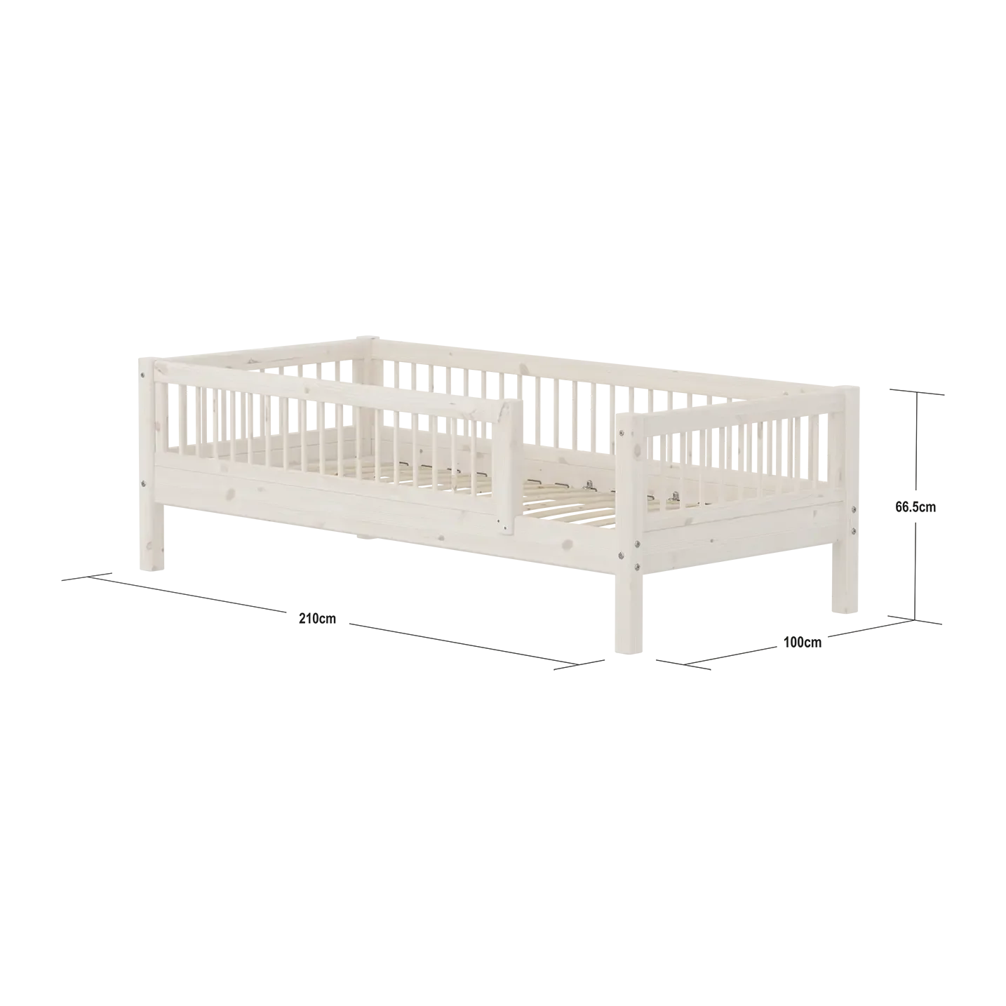 Lit simple avec barrière de sécurité, 90x200 cm, Blanc