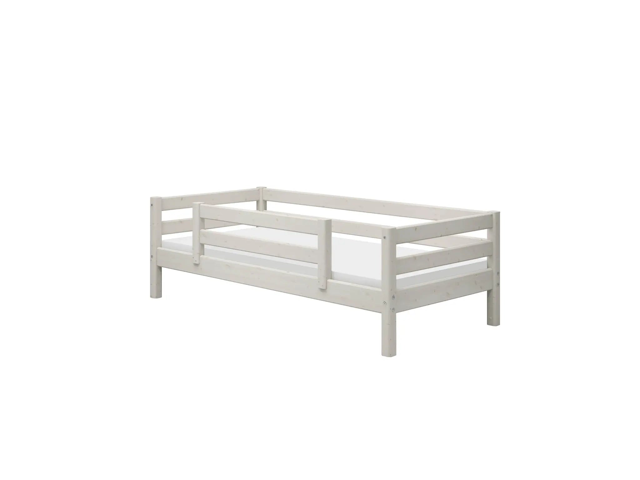 Lit simple avec barrière de sécurité, 90x200 cm, Blanc