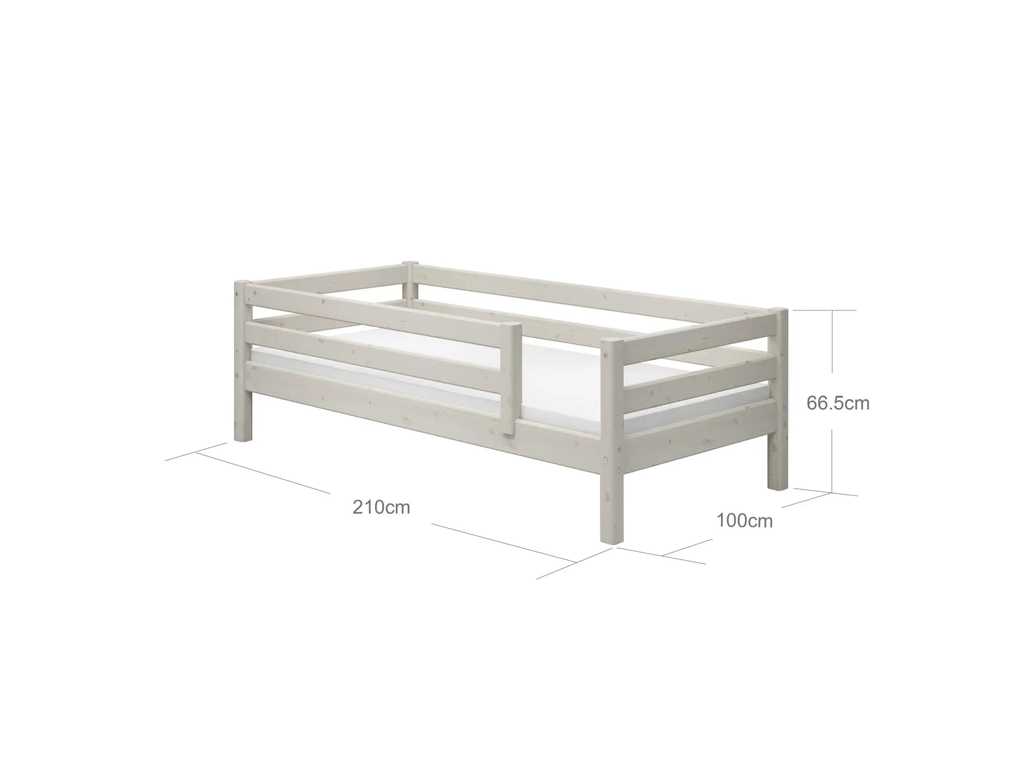 Lit simple avec barrière de sécurité, 90x200 cm, Blanc