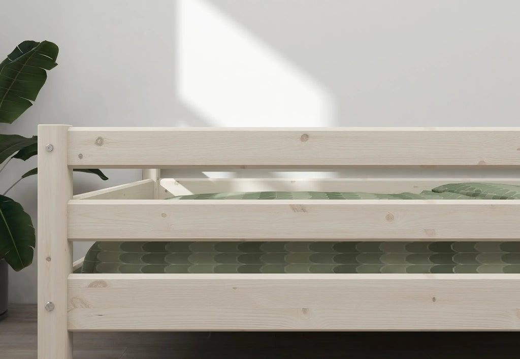 Lit simple avec barrière de sécurité, 90x200 cm, Blanc
