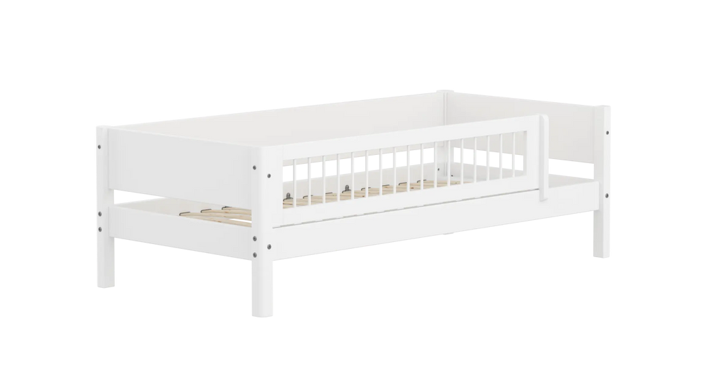 Lit simple avec barrière de sécurité, 90x200 cm, Blanc