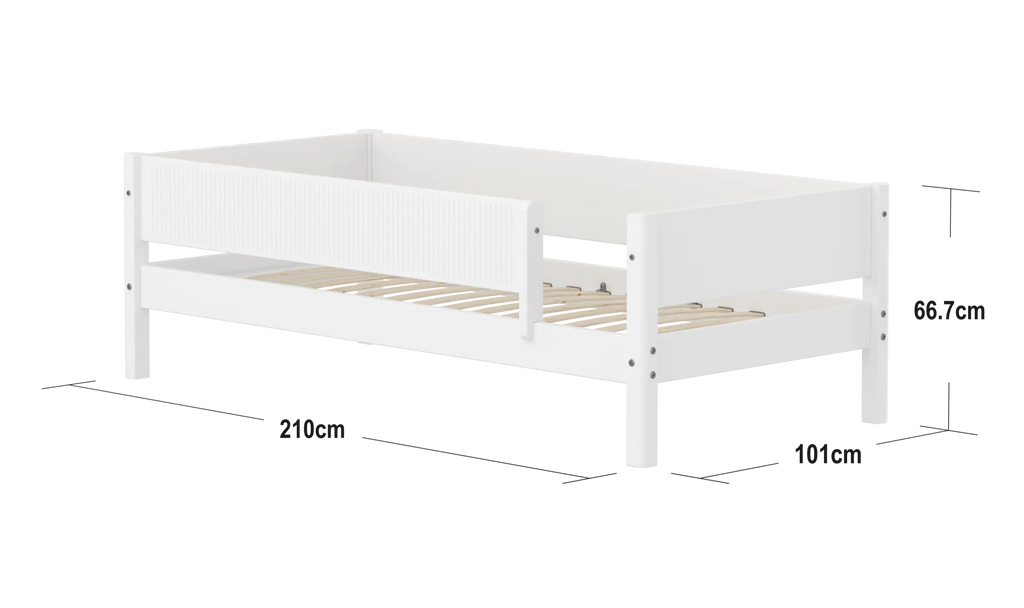 Lit simple avec barrière de sécurité, 90x200 cm, Blanc