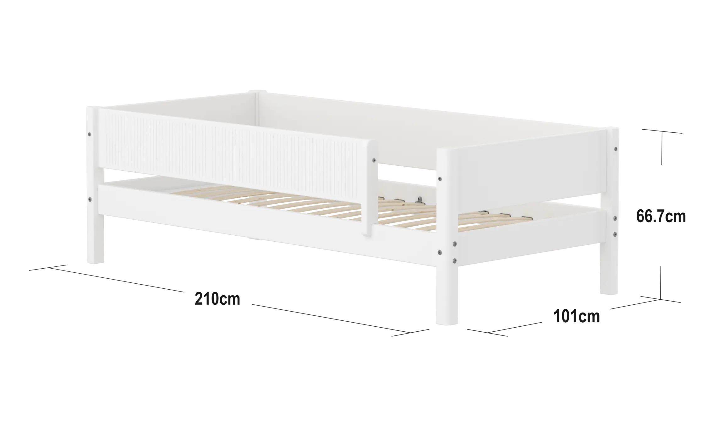 Lit simple avec barrière de sécurité, 90x200 cm, Blanc