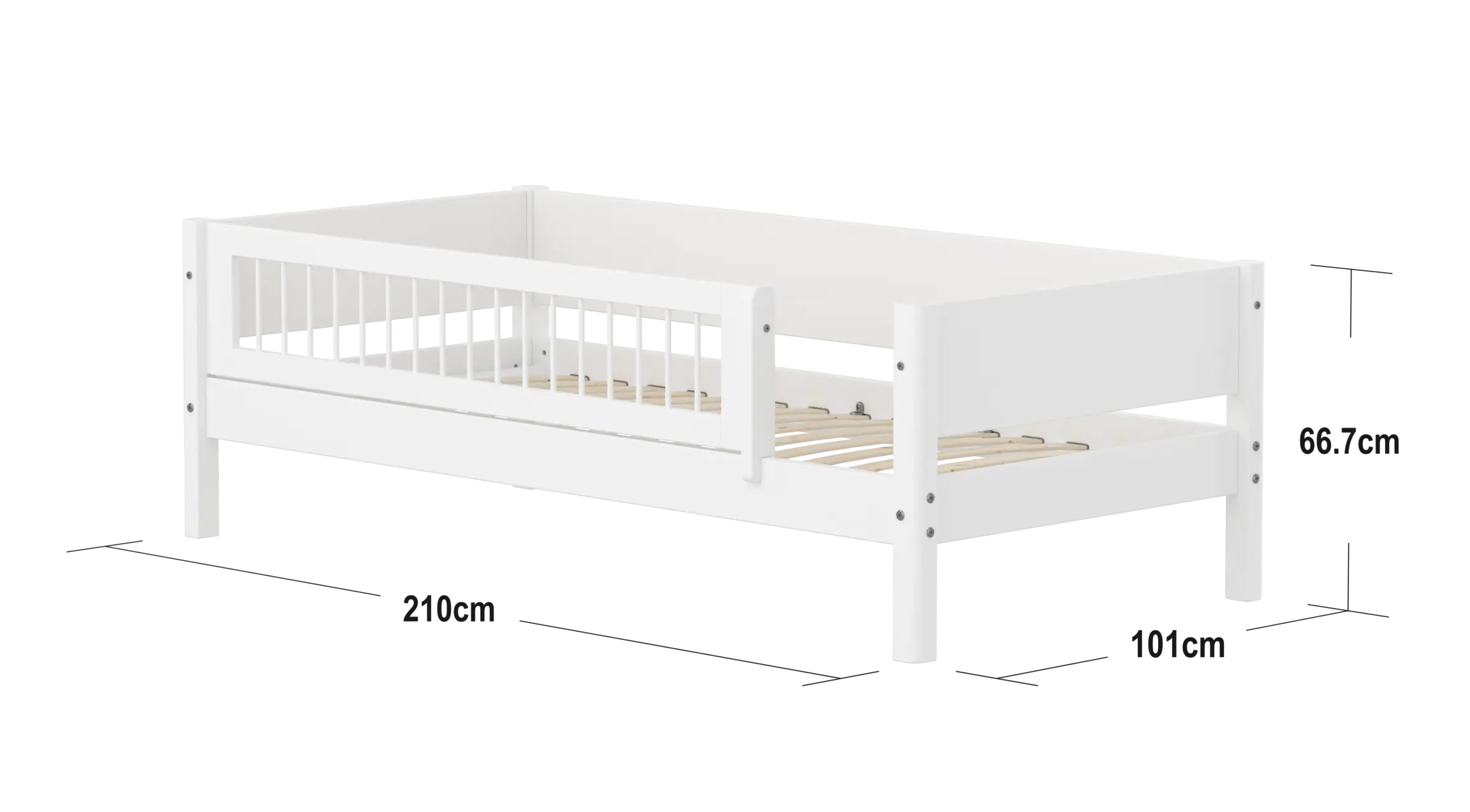 Lit simple avec barrière de sécurité, 90x200 cm, Blanc