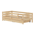 Lit simple avec barrière de sécurité et rangement, 90x200 cm, Pin