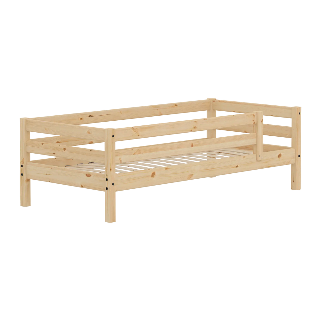 Lit simple avec barrières de sécurité, 90x200 cm, Pin