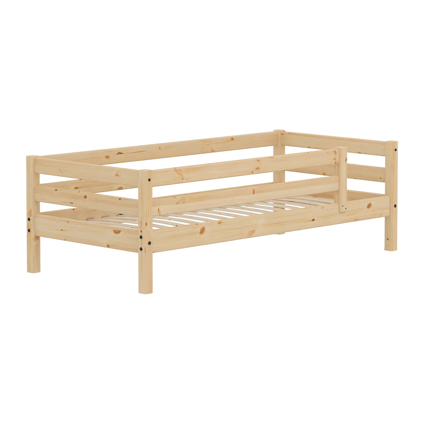 Lit simple avec barrières de sécurité, 90x200 cm, Pin