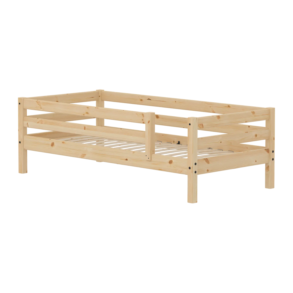 Lit simple avec barrières de sécurité, 90x200 cm, Pin