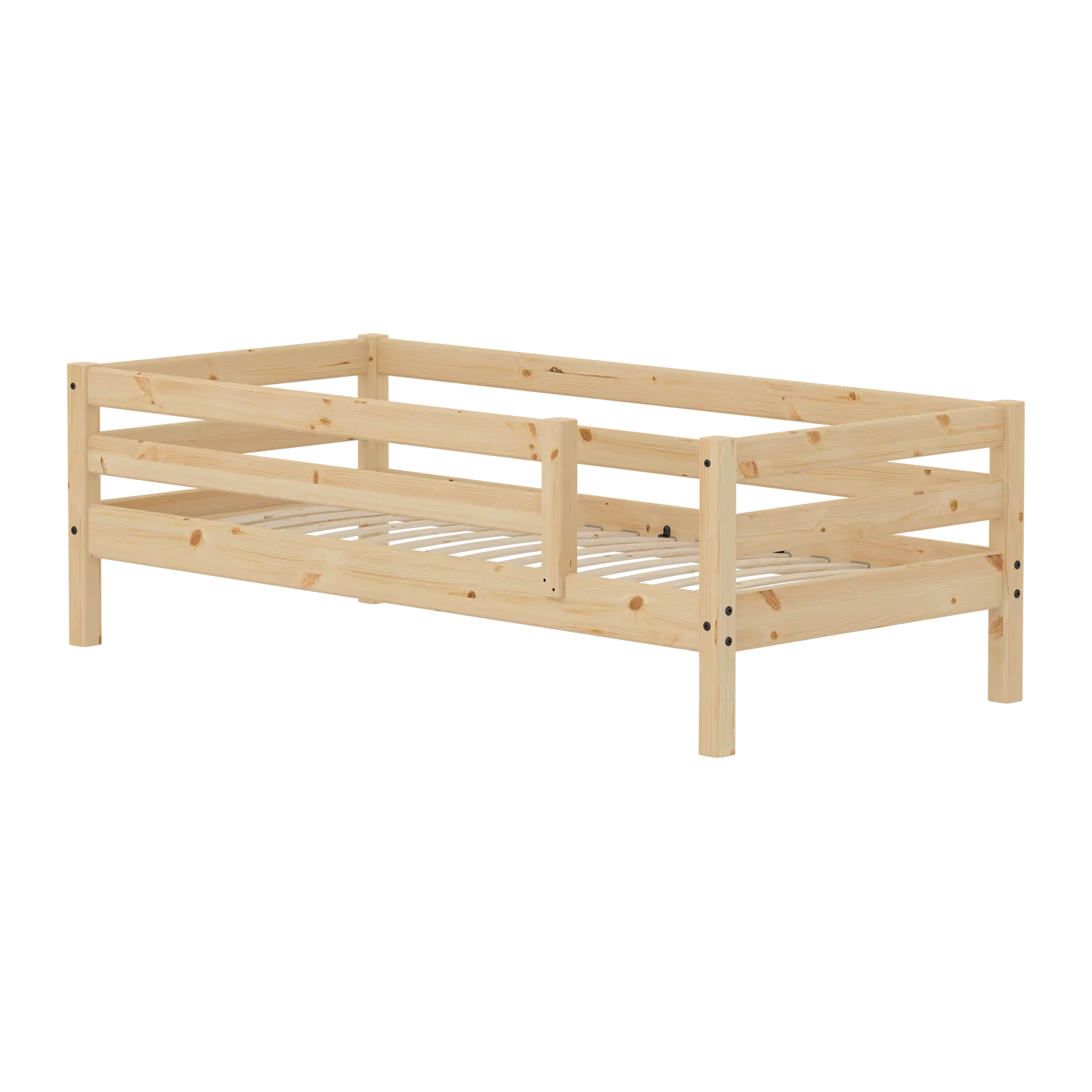 Lit simple avec barrières de sécurité, 90x200 cm, Pin
