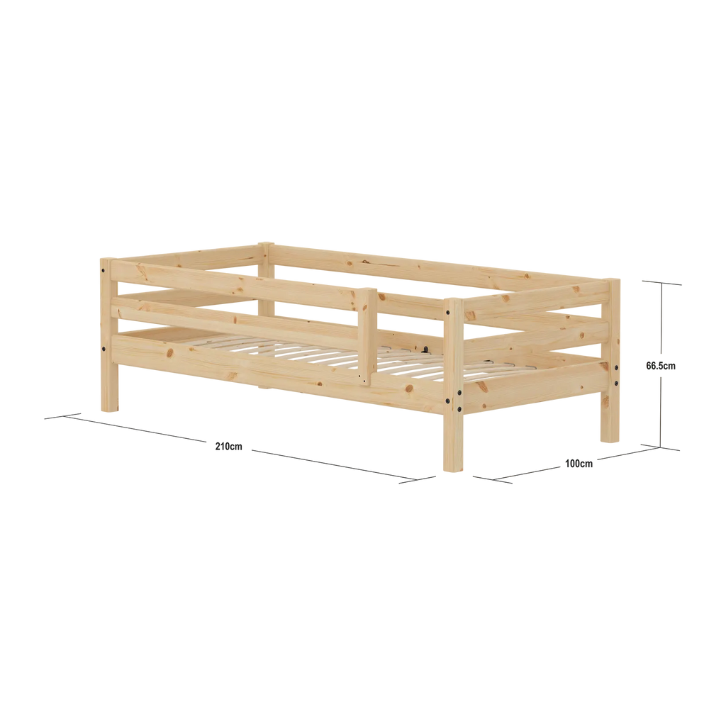 Lit simple avec barrières de sécurité, 90x200 cm, Pin