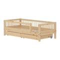 Lit simple avec barrières de sécurité et rangement, 90x200 cm, Pin