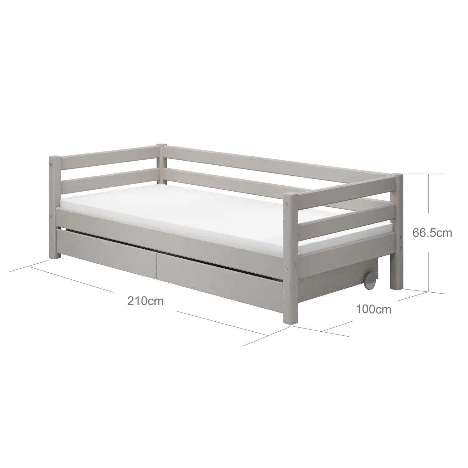Lit simple avec rangement, 90x200 cm, Gris