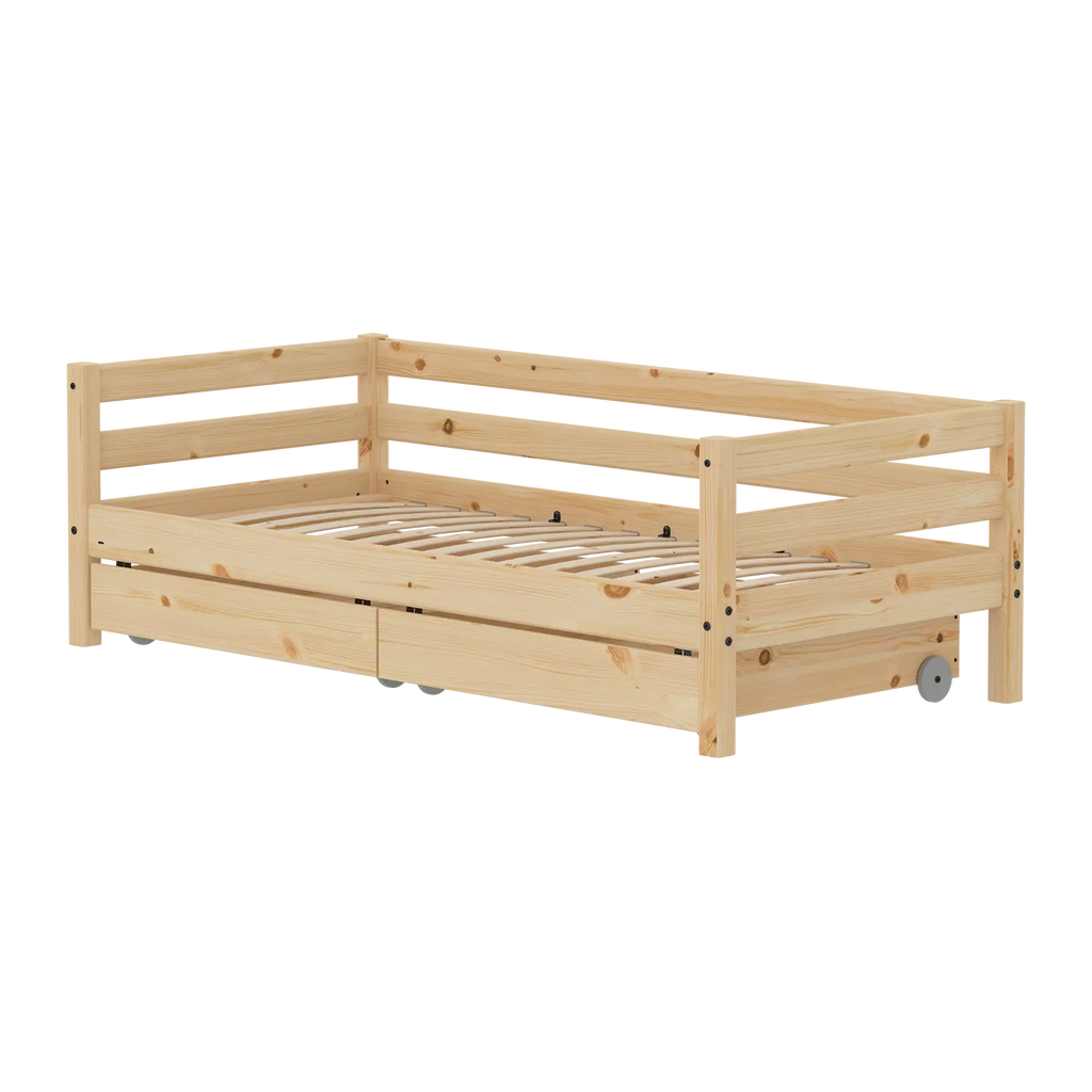 Lit simple avec rangement, 90x200 cm, pin