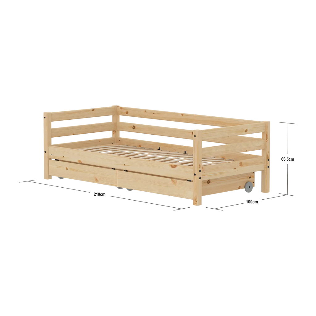Lit simple avec rangement, 90x200 cm, pin