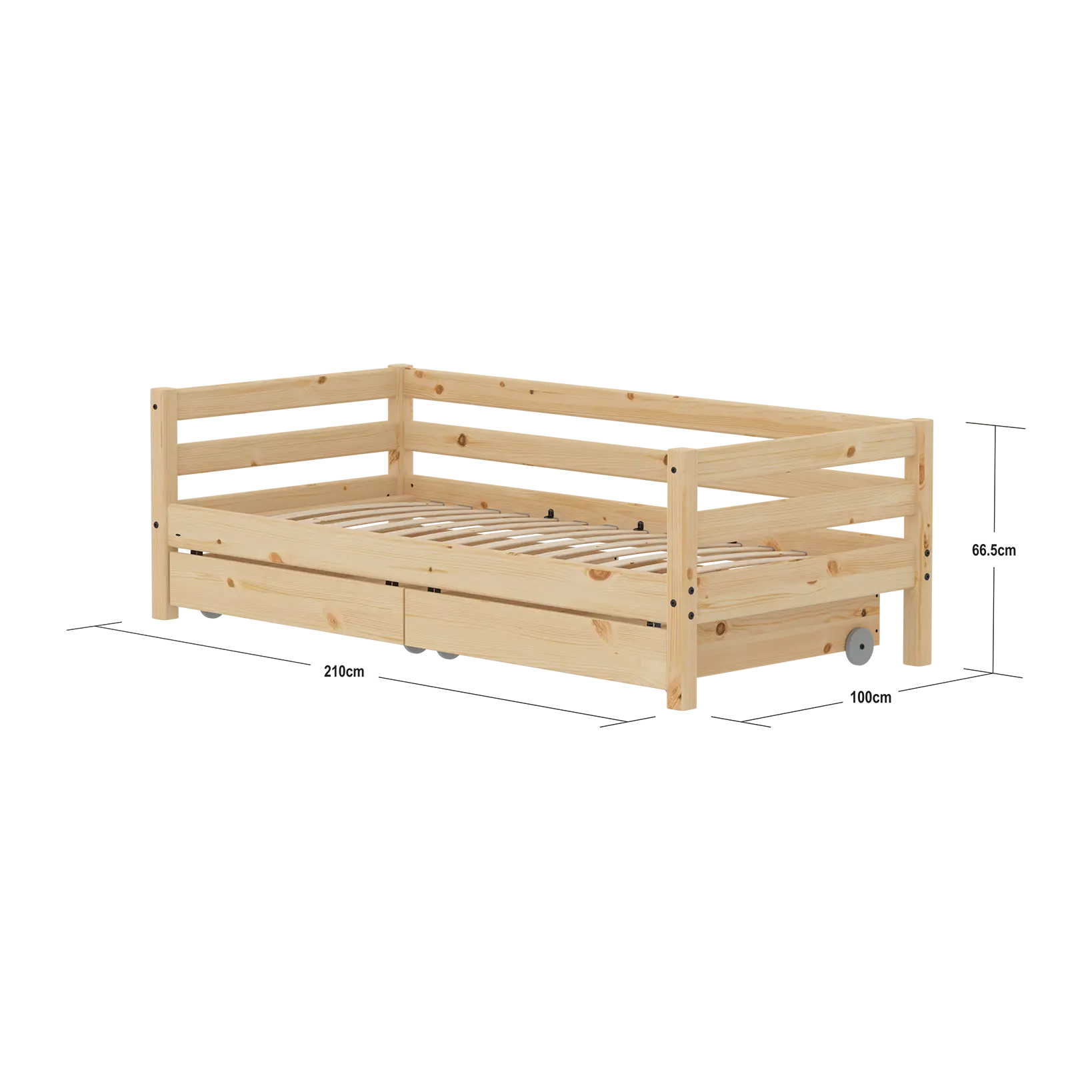 Lit simple avec rangement, 90x200 cm, pin