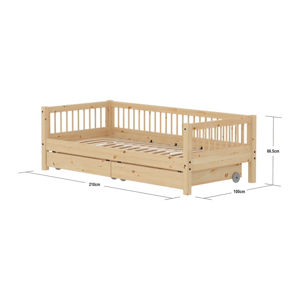 Lit simple avec rangement, 90x200 cm, Pin