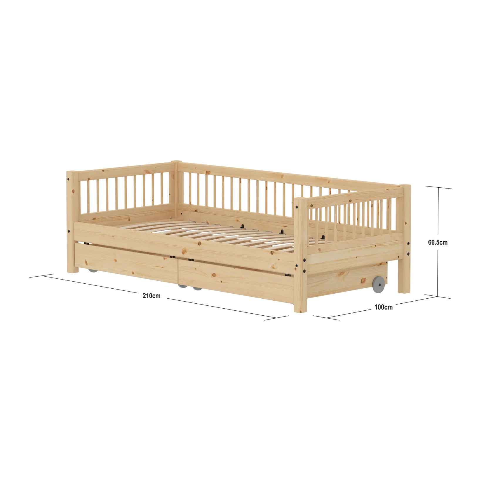 Lit simple avec rangement, 90x200 cm, Pin