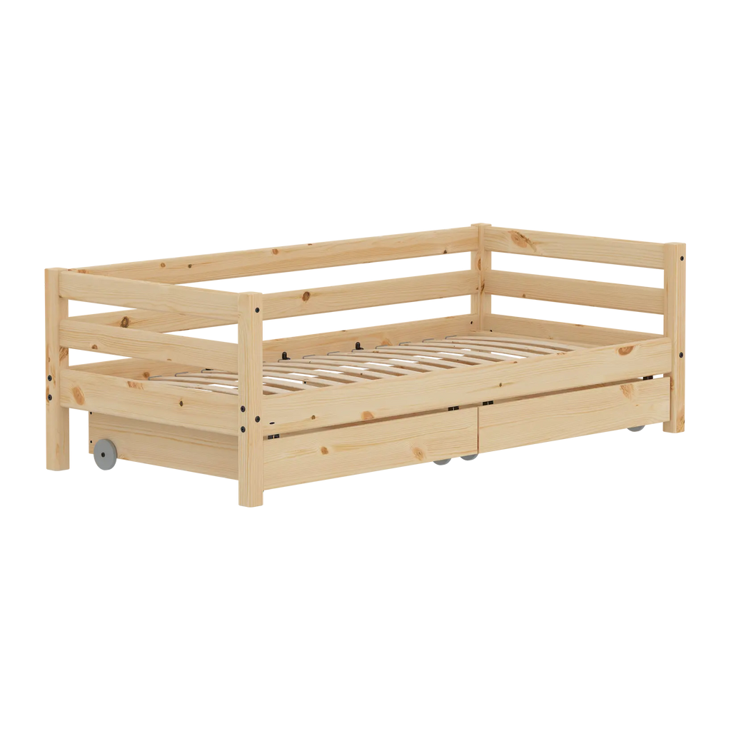 Lit simple avec rangement, 90x200 cm, pin