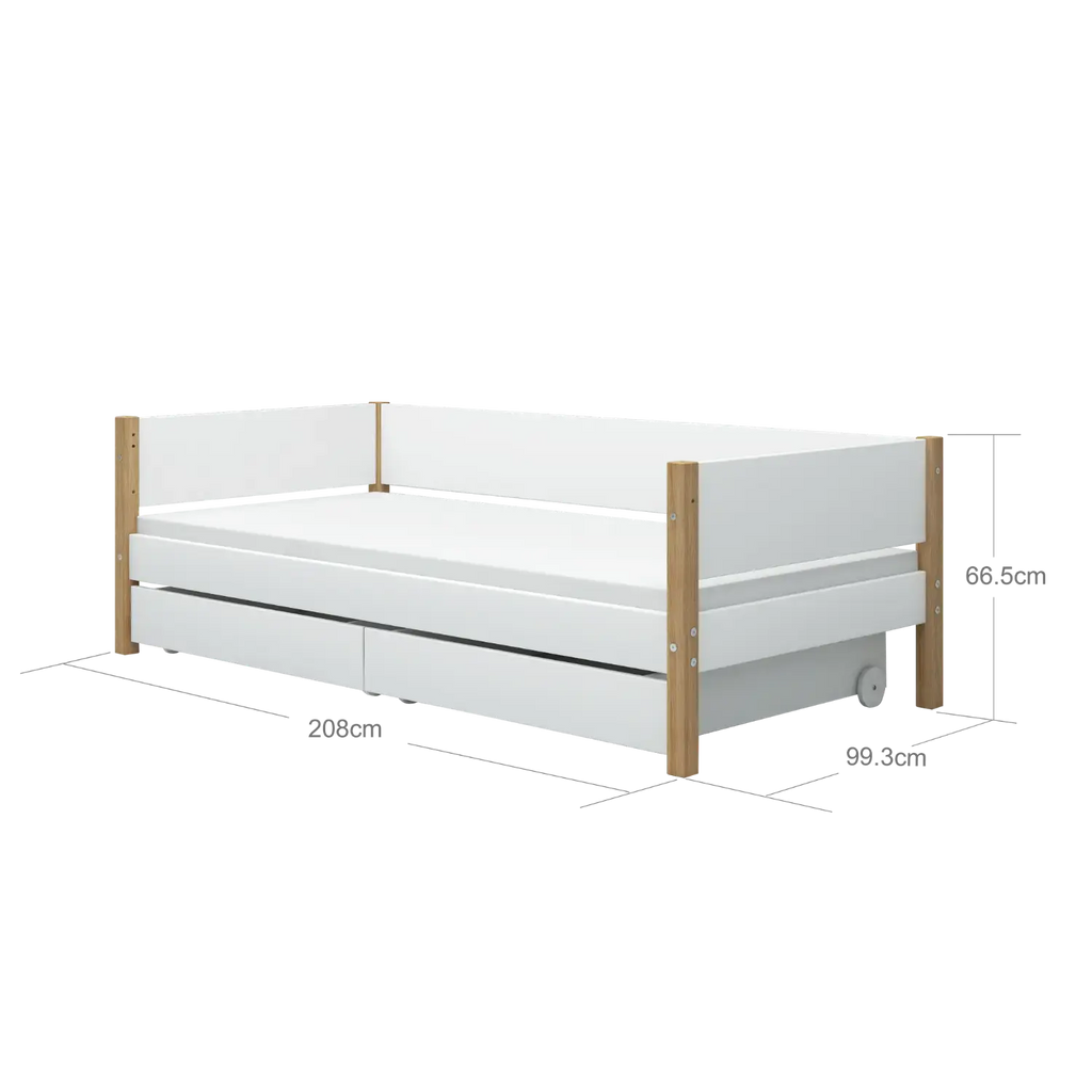 Lit simple avec rangement, 90x200 cm, Blanc/Chêne