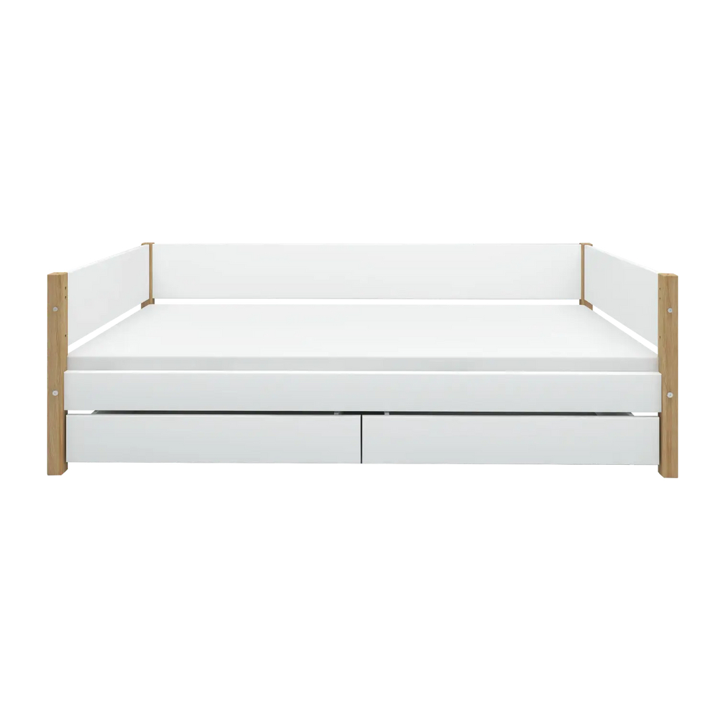 Lit simple avec rangement, 90x200 cm, Blanc/Chêne