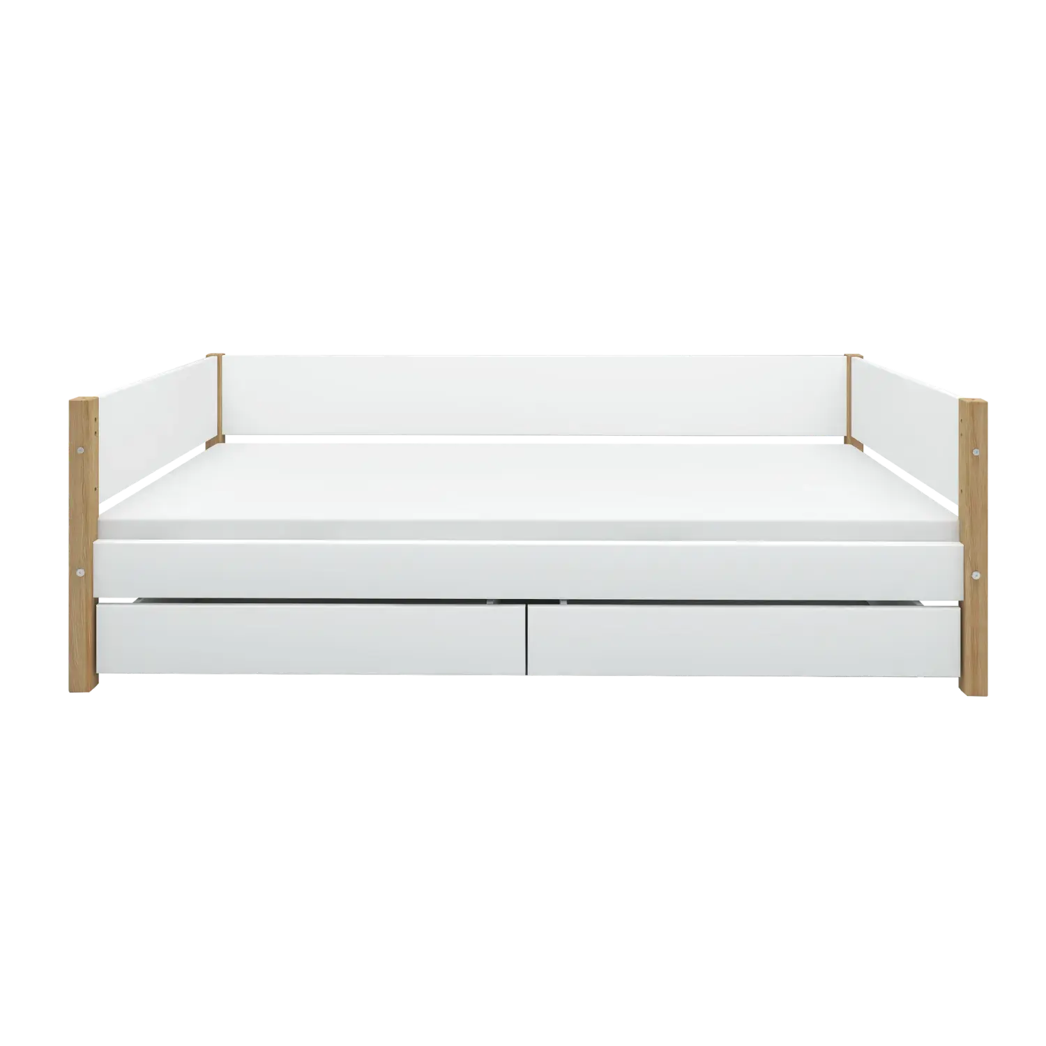 Lit simple avec rangement, 90x200 cm, Blanc/Chêne