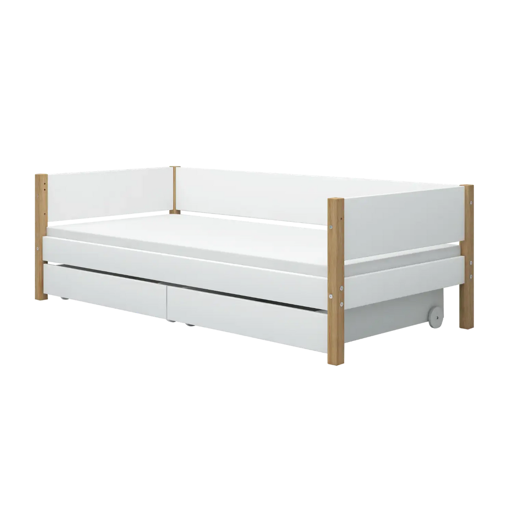 Lit simple avec rangement, 90x200 cm, Blanc/Chêne