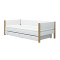 Lit simple avec rangement, 90x200 cm, Blanc/Chêne