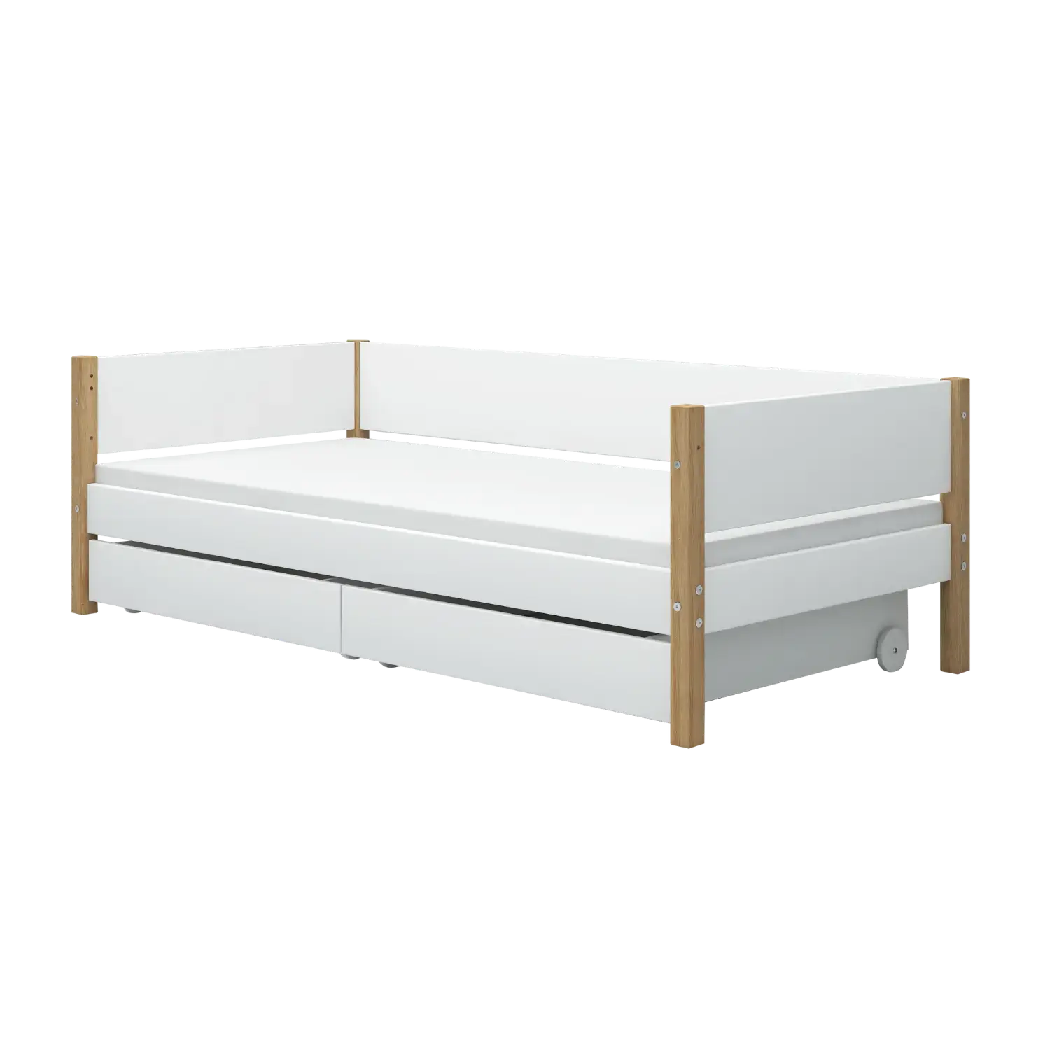 Lit simple avec rangement, 90x200 cm, Blanc/Chêne