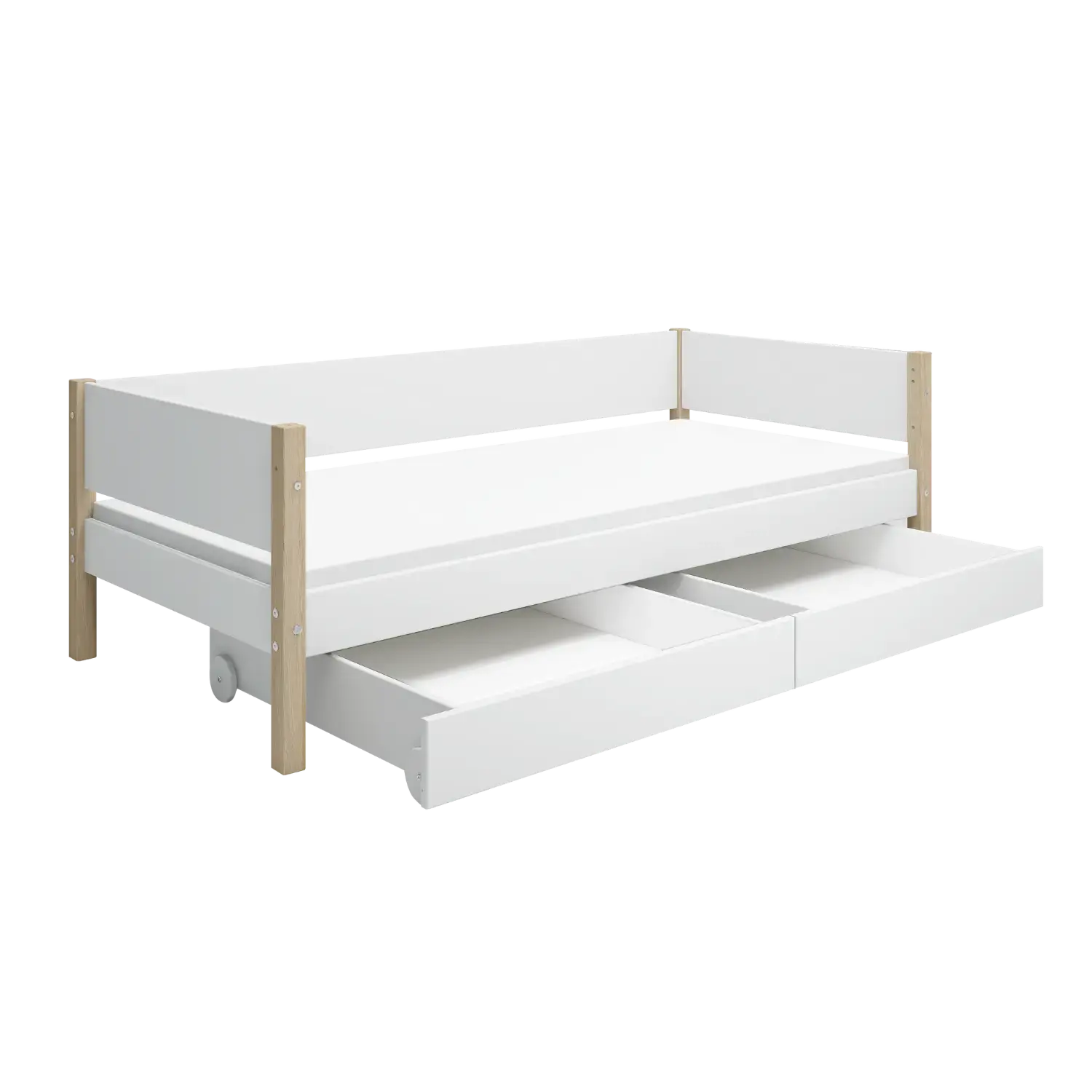 Lit simple avec rangement, 90x200 cm, Blanc/Chêne