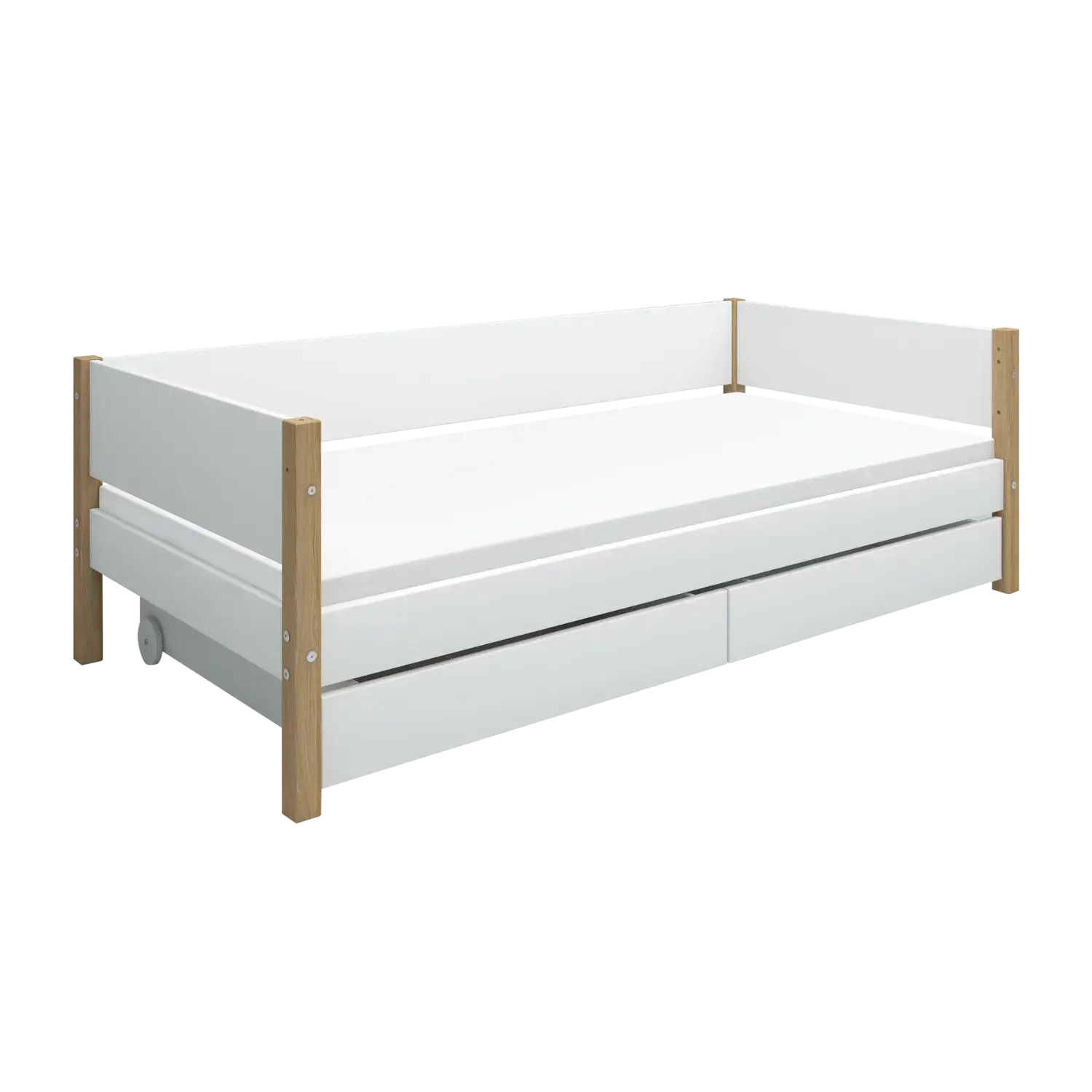 Lit simple avec rangement, 90x200 cm, Blanc/Chêne