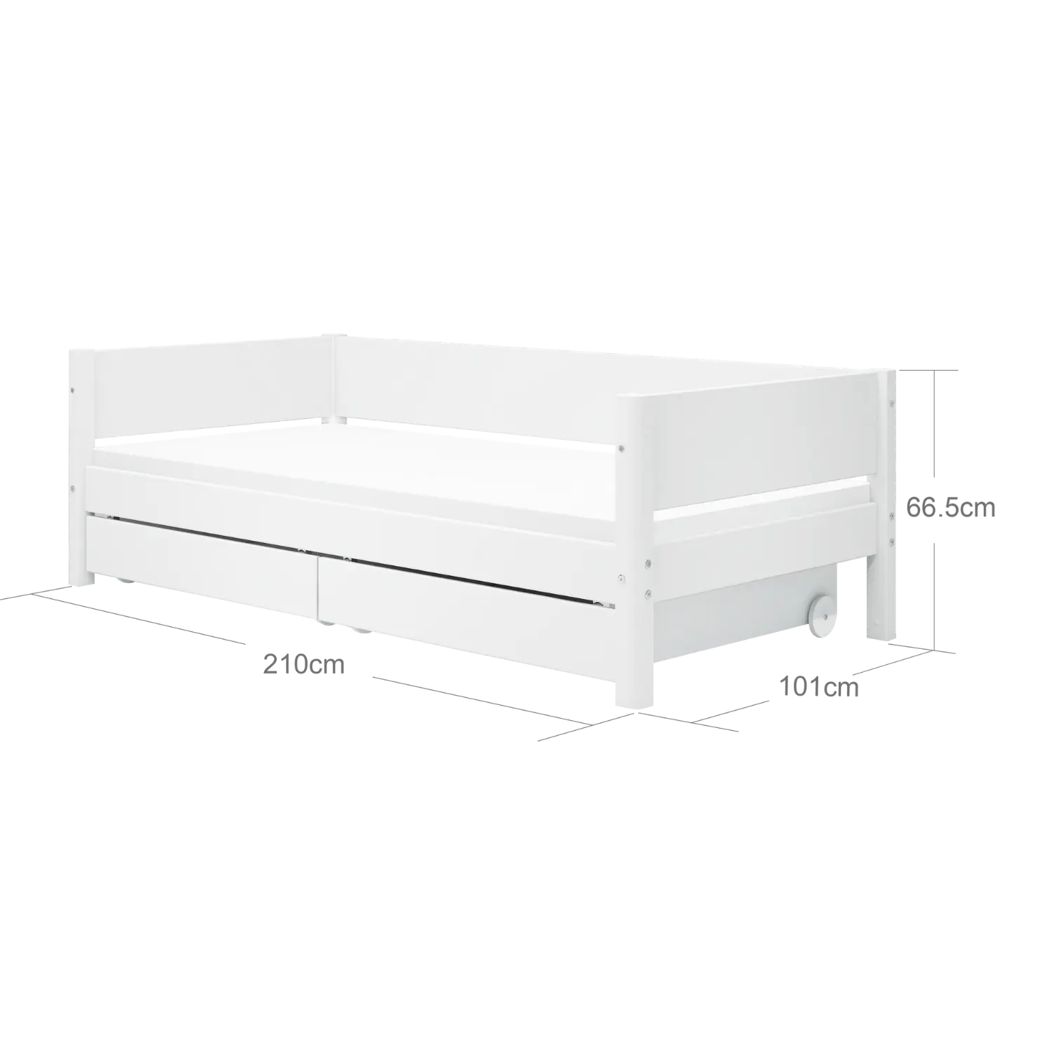 Lit simple avec rangement, 90x200 cm, Blanc