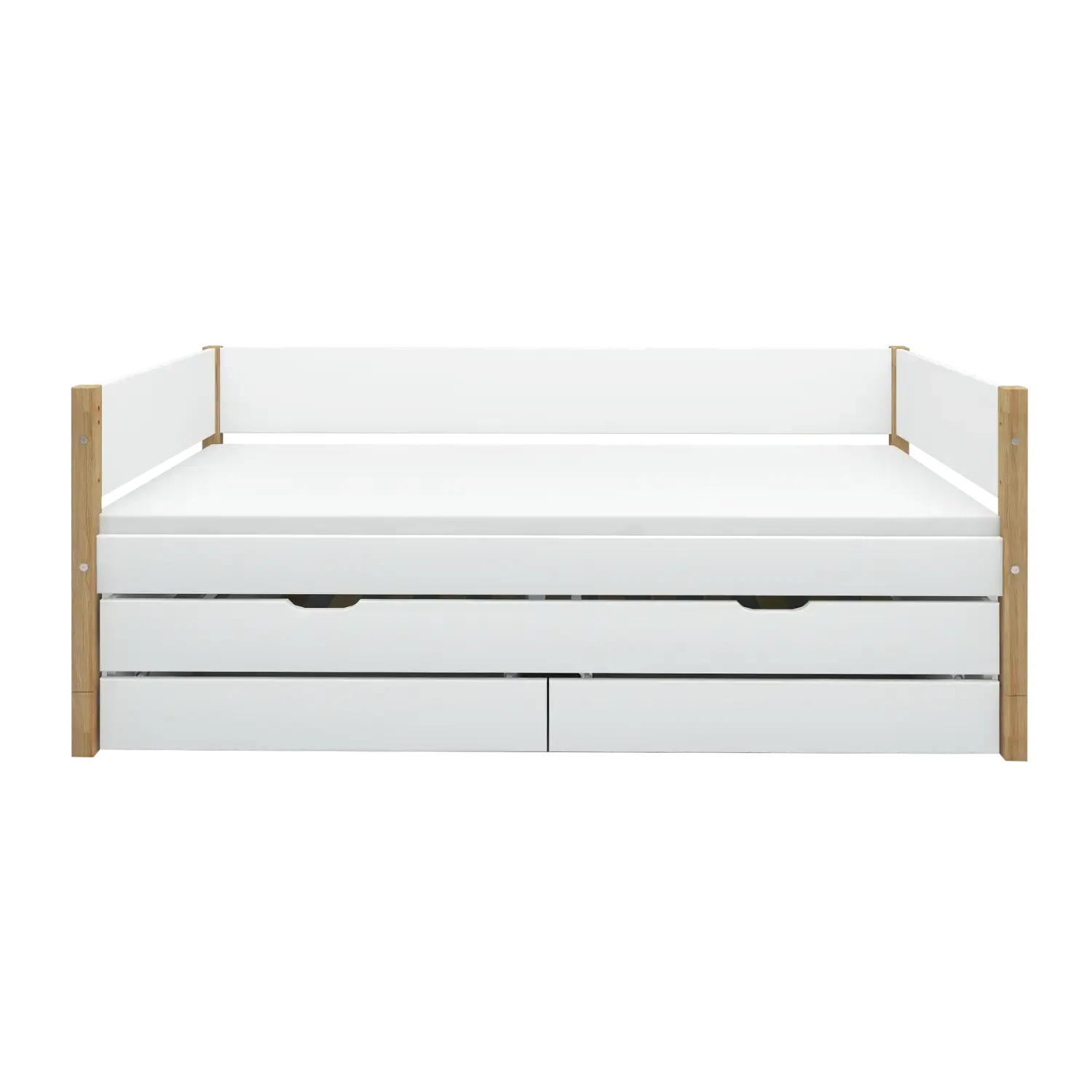 Lit simple avec rangement et lit gigogne, 90x200 cm, Blanc/Chêne