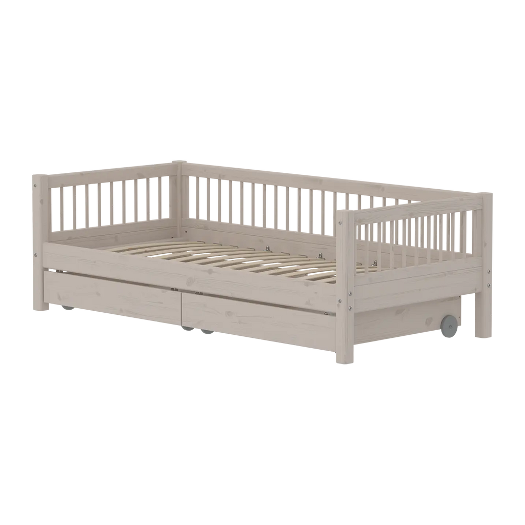 Lit simple avec rangement et barrière de sécurité, 90x200 cm, gris