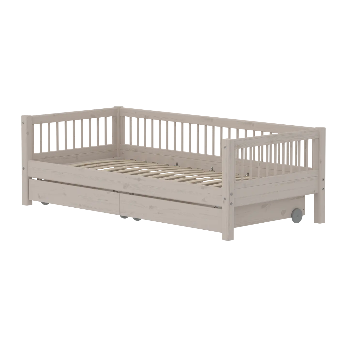 Lit simple avec rangement et barrière de sécurité, 90x200 cm, gris