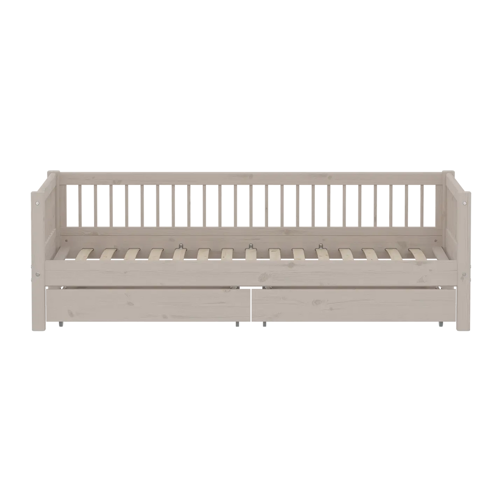 Lit simple avec rangement et barrière de sécurité, 90x200 cm, gris