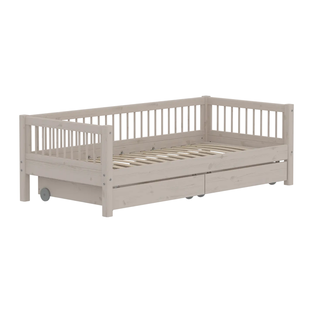 Lit simple avec rangement et barrière de sécurité, 90x200 cm, gris